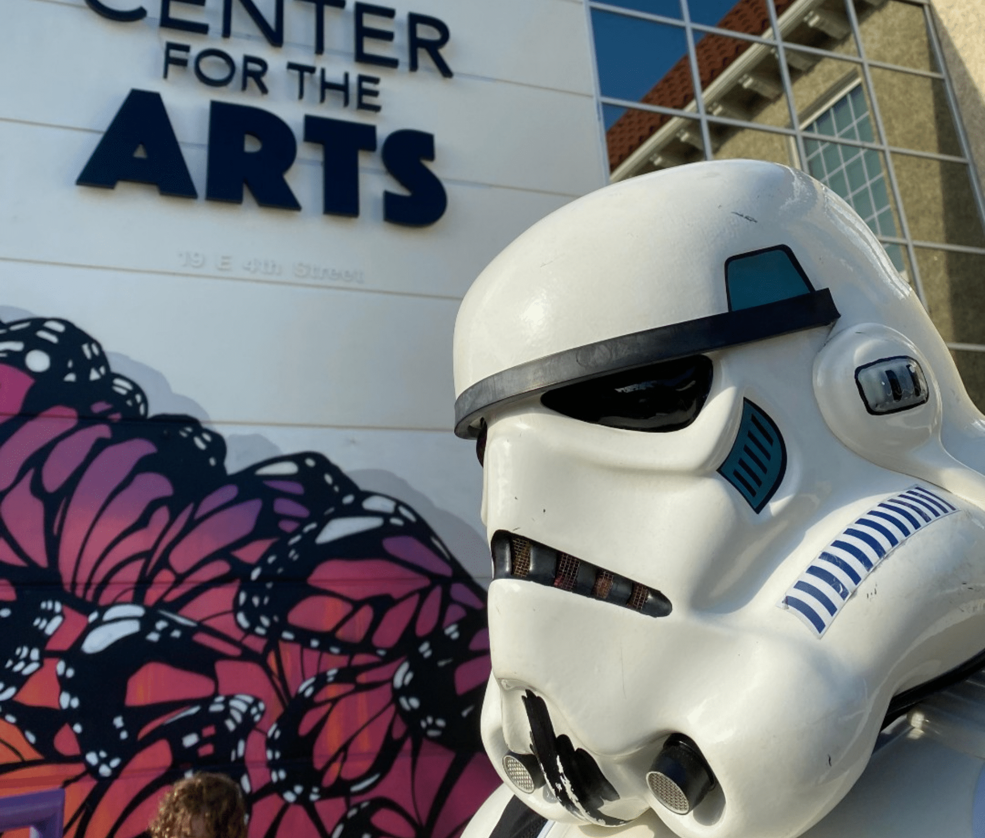 Storm trooper selfie in front of the Center for the Arts in Downtown Panama City on Star Wars Day