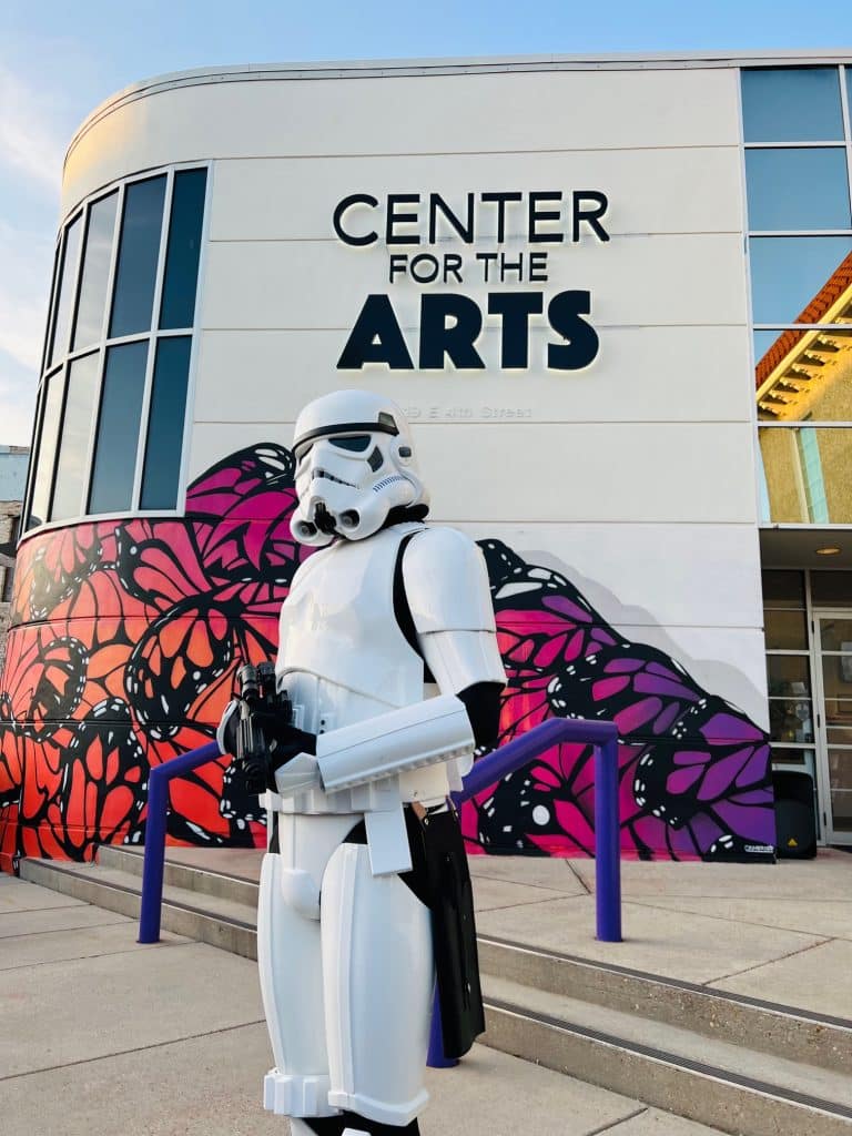 Storm trooper in front of the Center for the Arts in Downtown Panama City on Star Wars Day