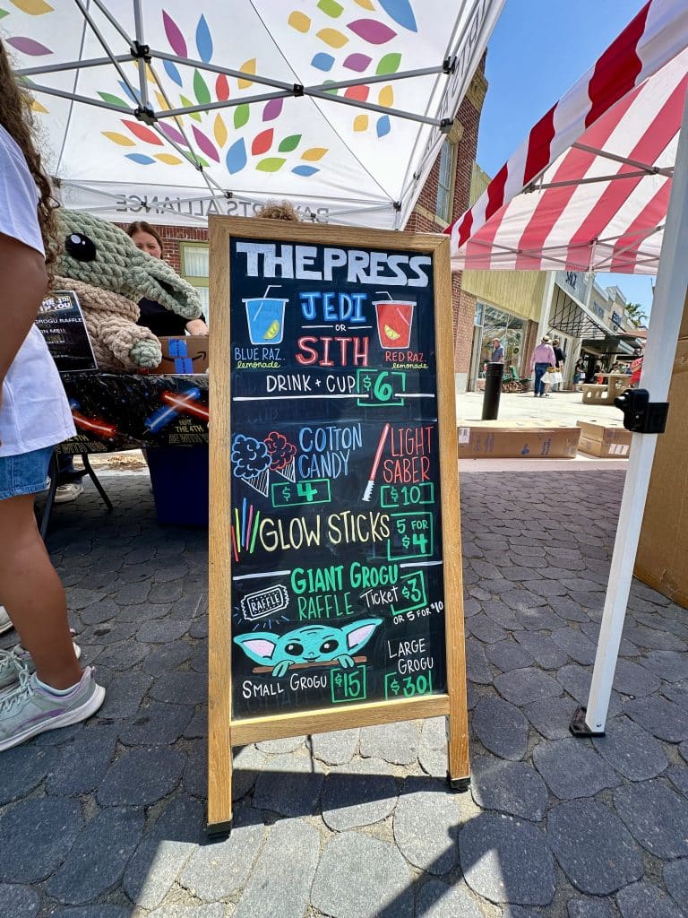 The Press menu on a chalkboard for Star Wars Day in downtown Panama City