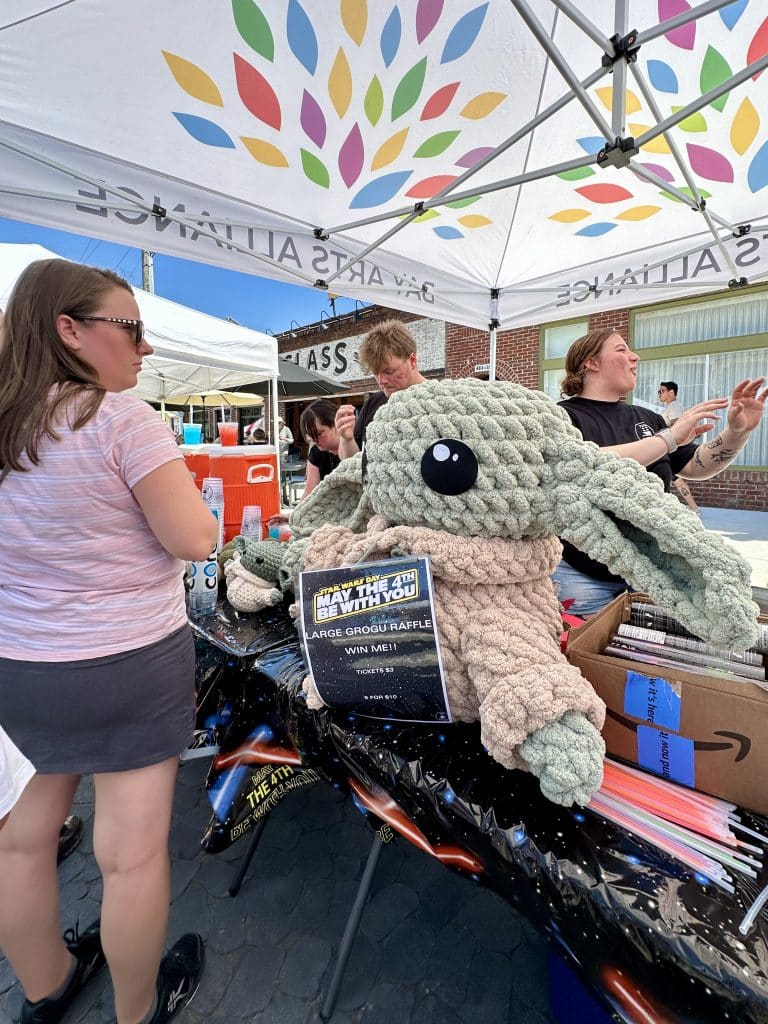 Giant corchet Yoda on raffle at the Star Wars Day event in Panama City on Harrison Ave