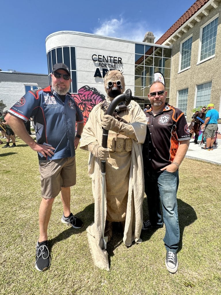 People dresses in Star Wars fan gear enjoying the downtown Panama City Star Wars event at Center for the Arts