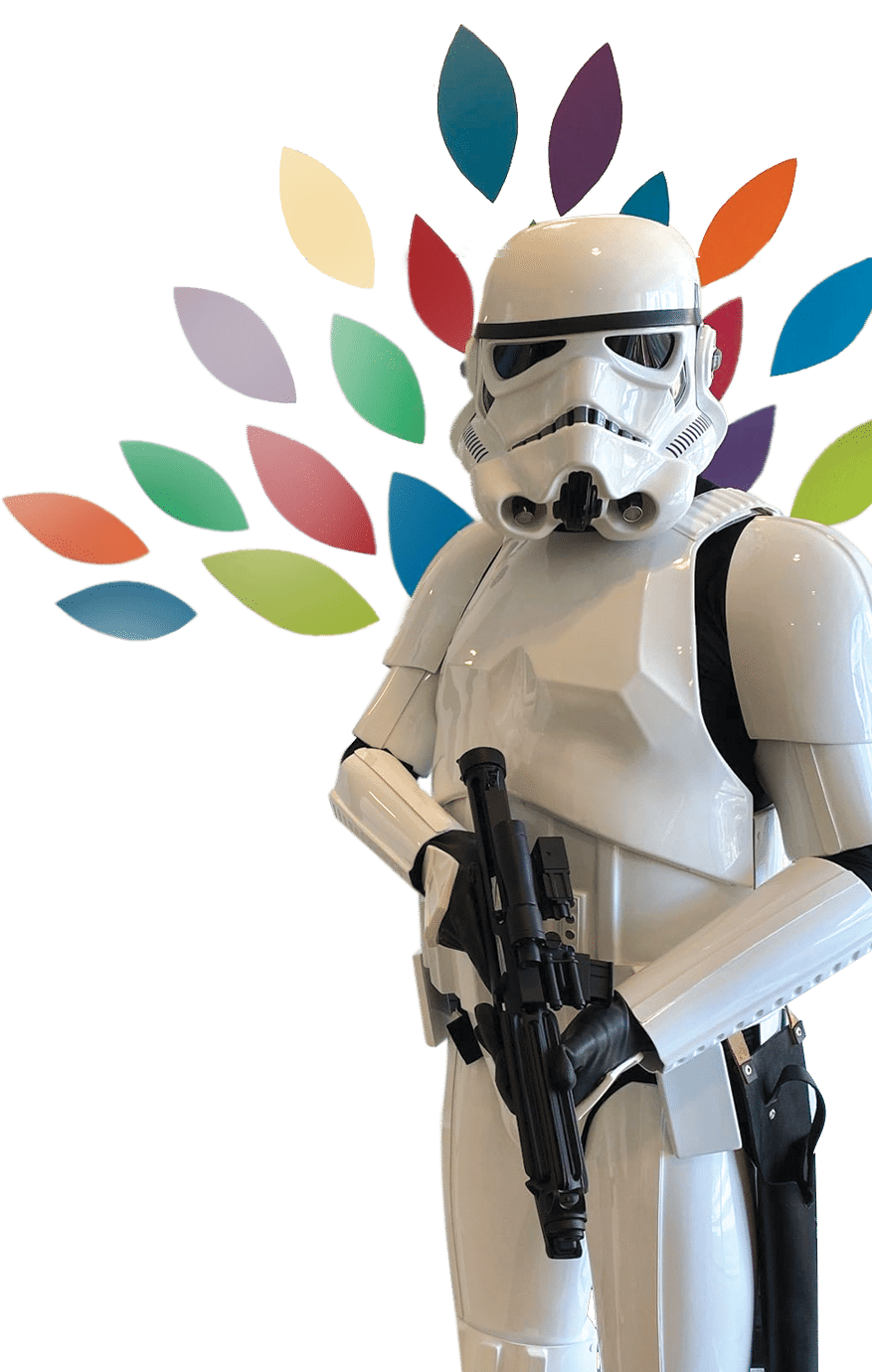 Person dressed as Storm Trooper at the Star Wars Day Event in downtown panama city